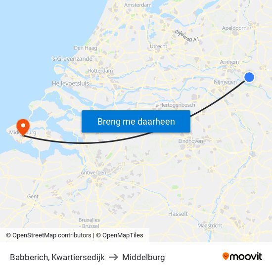 Babberich, Kwartiersedijk to Middelburg map