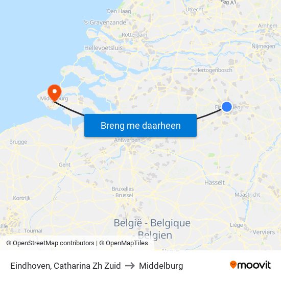 Eindhoven, Catharina Zh Zuid to Middelburg map