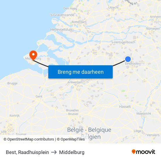 Best, Raadhuisplein to Middelburg map