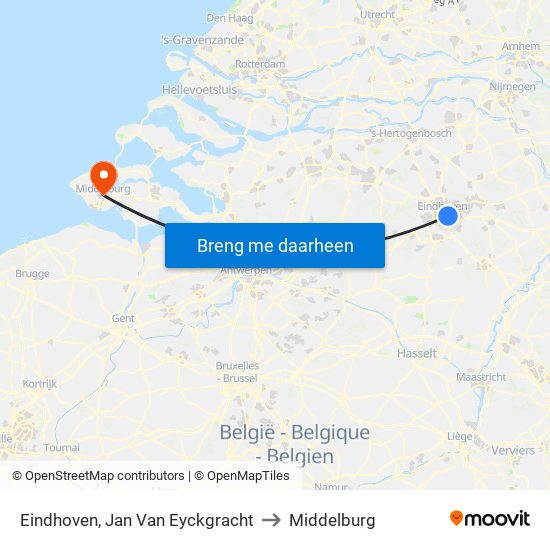 Eindhoven, Jan Van Eyckgracht to Middelburg map