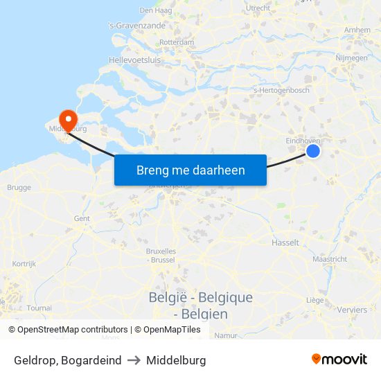 Geldrop, Bogardeind to Middelburg map