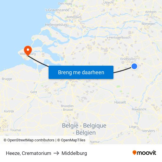 Heeze, Crematorium to Middelburg map