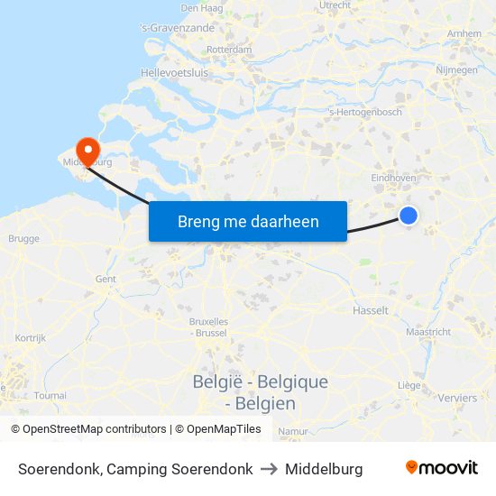 Soerendonk, Camping Soerendonk to Middelburg map