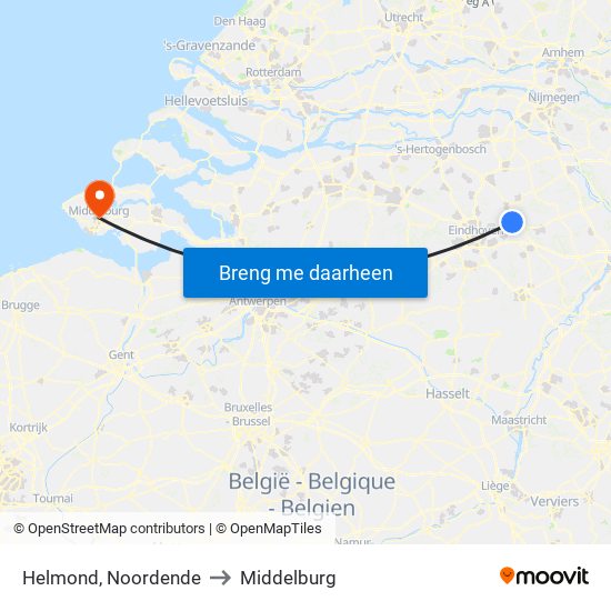 Helmond, Noordende to Middelburg map