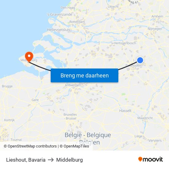 Lieshout, Bavaria to Middelburg map
