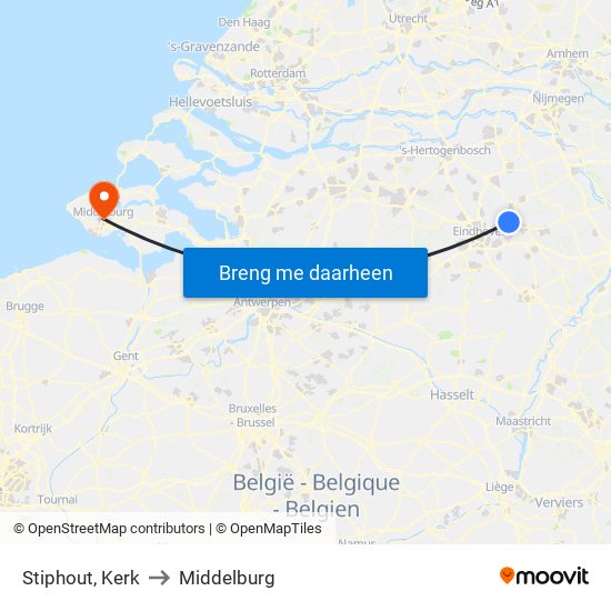 Stiphout, Kerk to Middelburg map