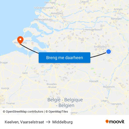 Keelven, Vaarselstraat to Middelburg map