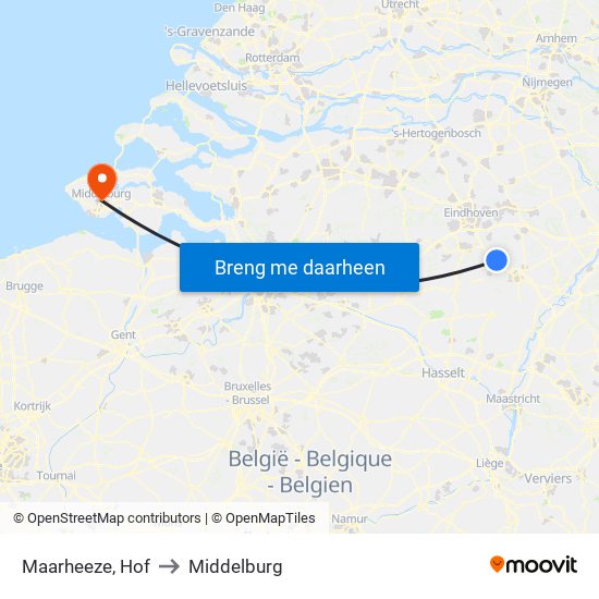 Maarheeze, Hof to Middelburg map