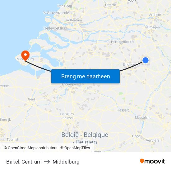 Bakel, Centrum to Middelburg map