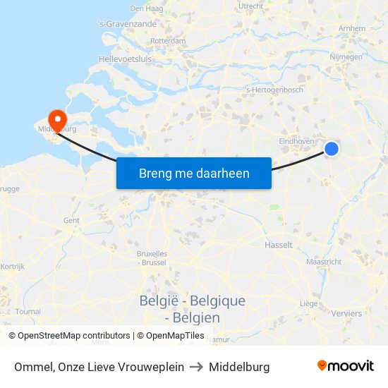 Ommel, Onze Lieve Vrouweplein to Middelburg map