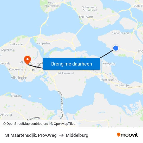 St.Maartensdijk, Prov.Weg to Middelburg map