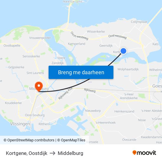 Kortgene, Oostdijk to Middelburg map