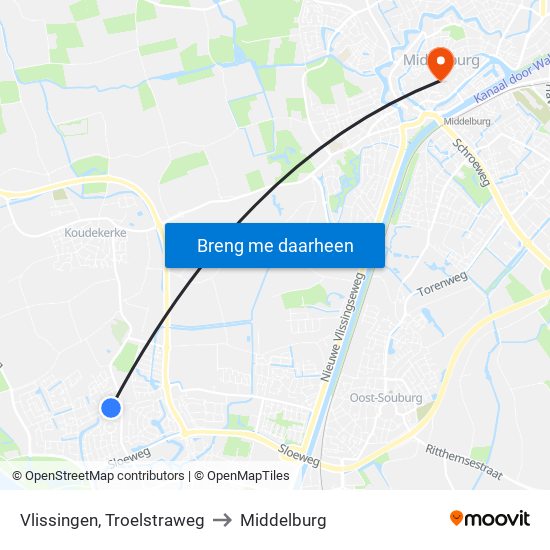 Vlissingen, Troelstraweg to Middelburg map
