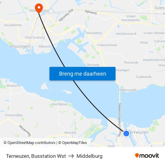 Terneuzen, Busstation Wst to Middelburg map
