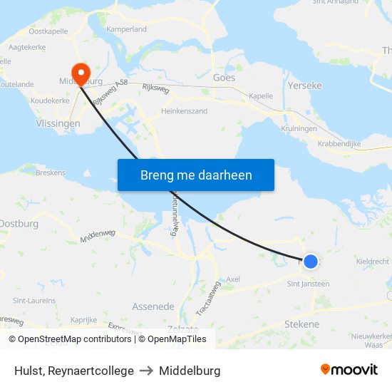 Hulst, Reynaertcollege to Middelburg map