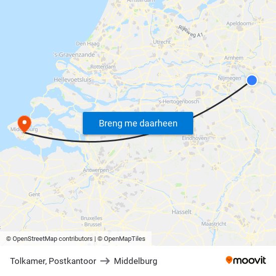 Tolkamer, Postkantoor to Middelburg map