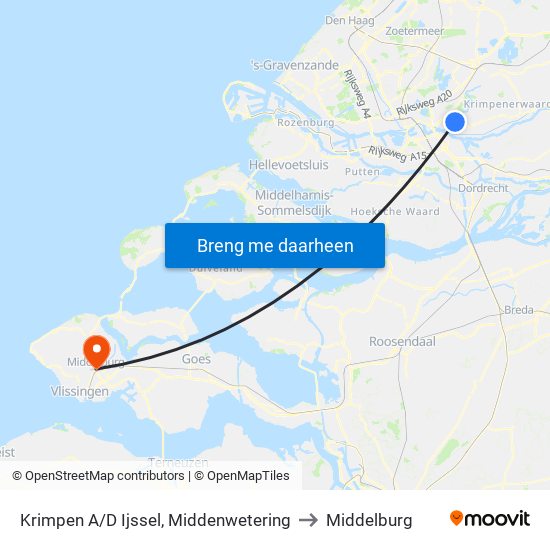 Krimpen A/D Ijssel, Middenwetering to Middelburg map
