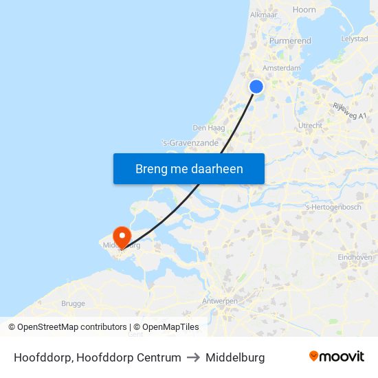 Hoofddorp, Hoofddorp Centrum to Middelburg map