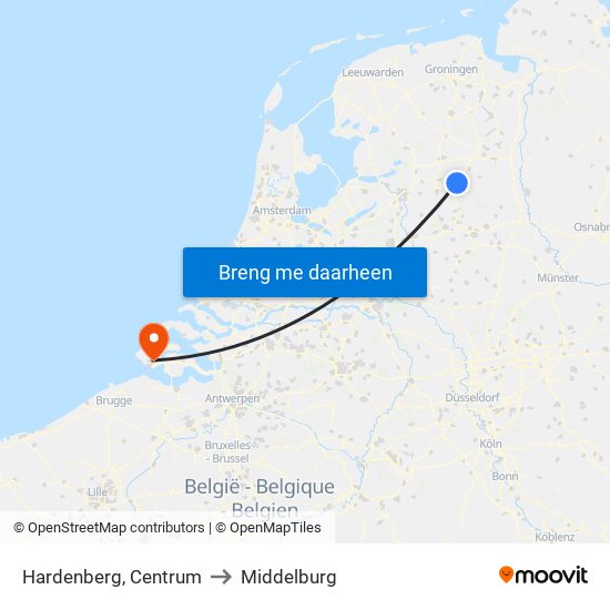 Hardenberg, Centrum to Middelburg map