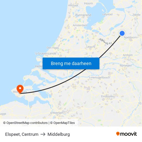 Elspeet, Centrum to Middelburg map