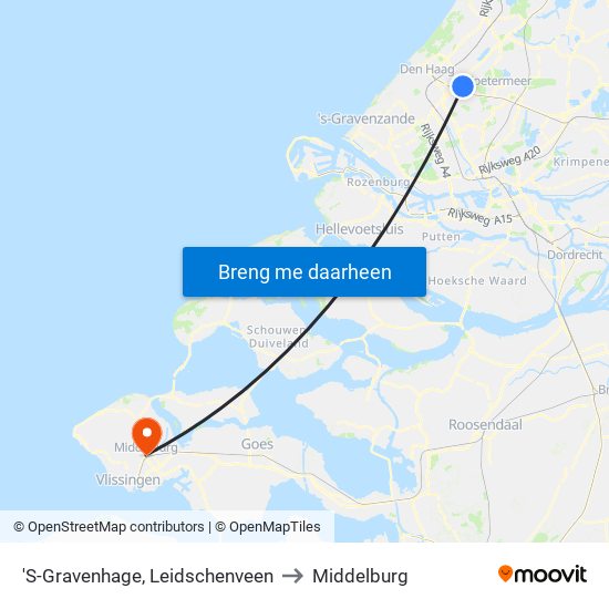 'S-Gravenhage, Leidschenveen to Middelburg map