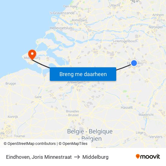 Eindhoven, Joris Minnestraat to Middelburg map