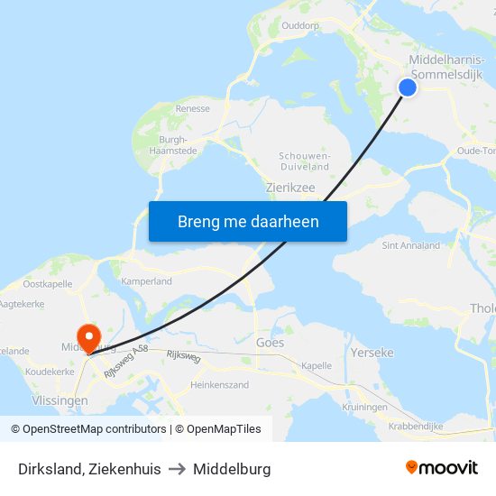 Dirksland, Ziekenhuis to Middelburg map