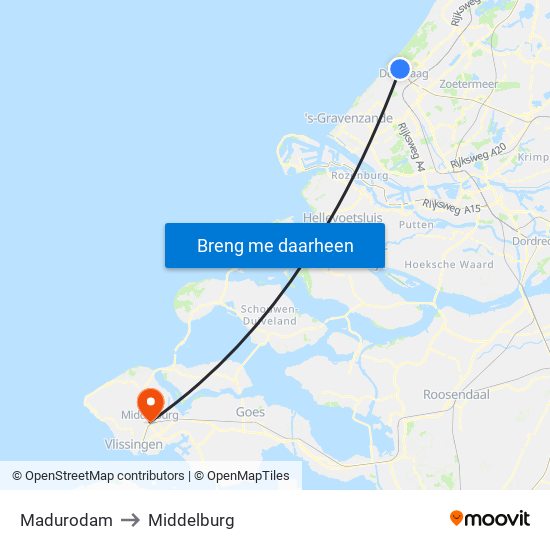 Madurodam to Middelburg map