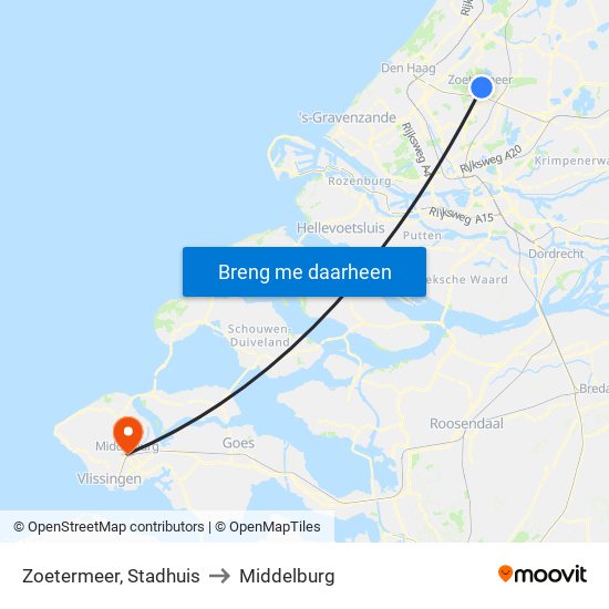 Zoetermeer, Stadhuis to Middelburg map