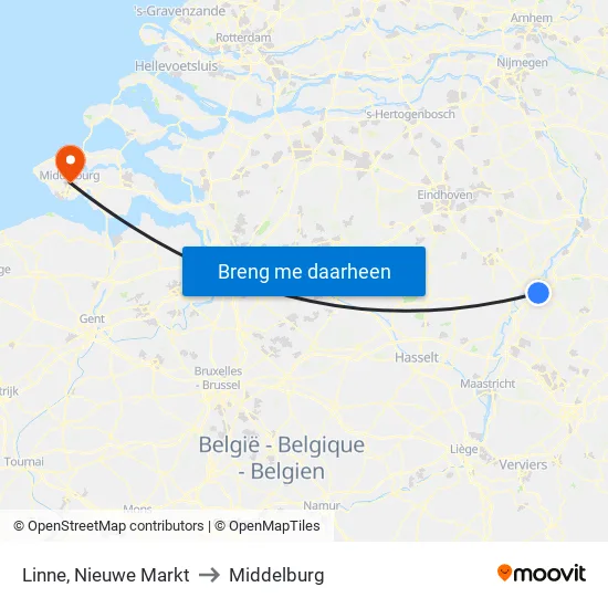 Linne, Nieuwe Markt to Middelburg map