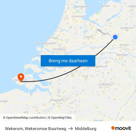 Wekerom, Wekeromse Buurtweg to Middelburg map