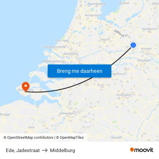 Ede, Jadestraat to Middelburg map