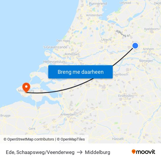 Ede, Schaapsweg/Veenderweg to Middelburg map
