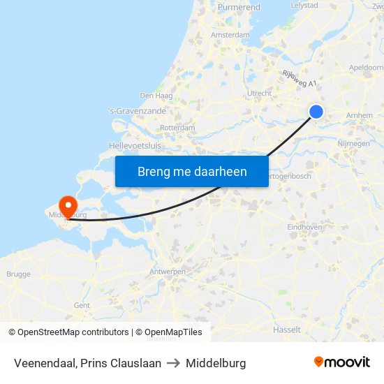 Veenendaal, Prins Clauslaan to Middelburg map