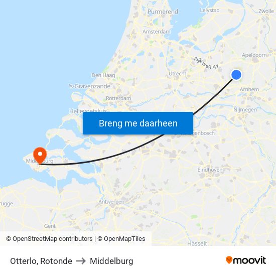 Otterlo, Rotonde to Middelburg map