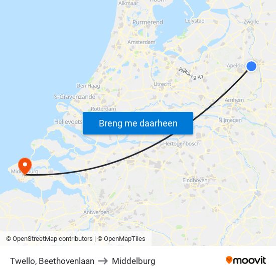 Twello, Beethovenlaan to Middelburg map