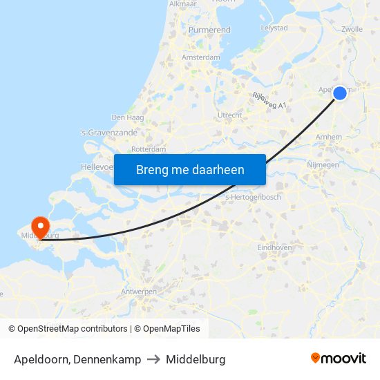 Apeldoorn, Dennenkamp to Middelburg map
