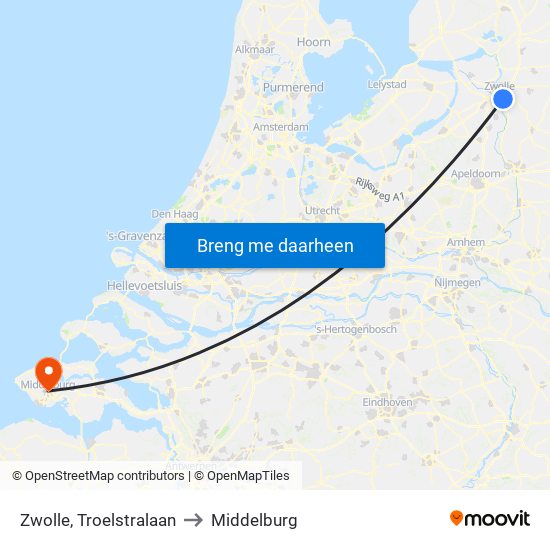 Zwolle, Troelstralaan to Middelburg map