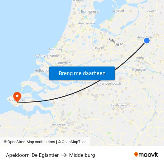 Apeldoorn, De Eglantier to Middelburg map