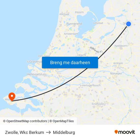 Zwolle, Wkc Berkum to Middelburg map