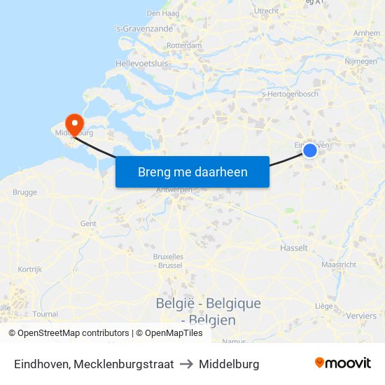 Eindhoven, Mecklenburgstraat to Middelburg map