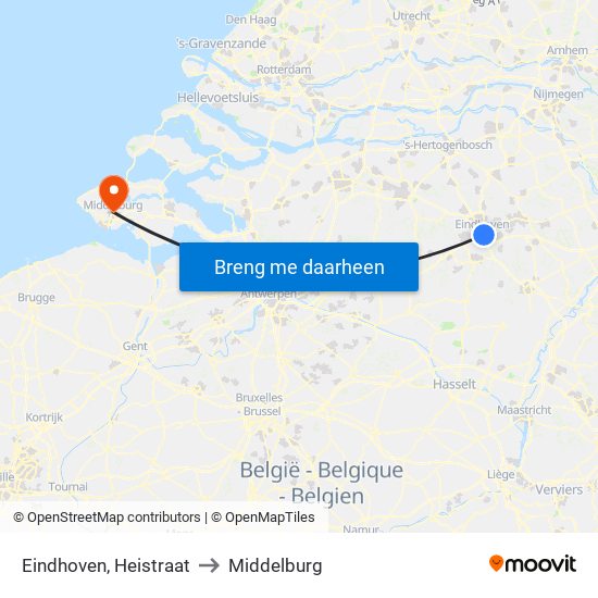 Eindhoven, Heistraat to Middelburg map