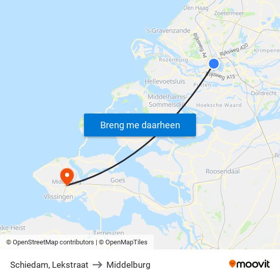 Schiedam, Lekstraat to Middelburg map