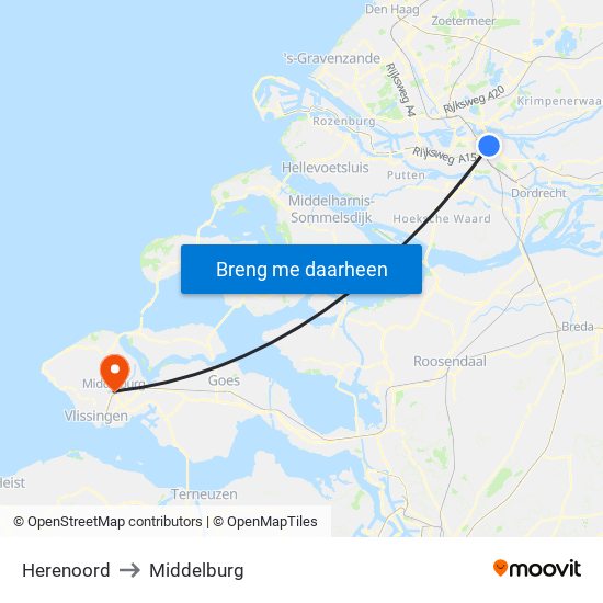 Herenoord to Middelburg map