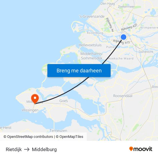 Rietdijk to Middelburg map