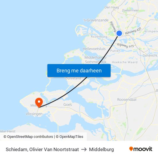 Schiedam, Olivier Van Noortstraat to Middelburg map