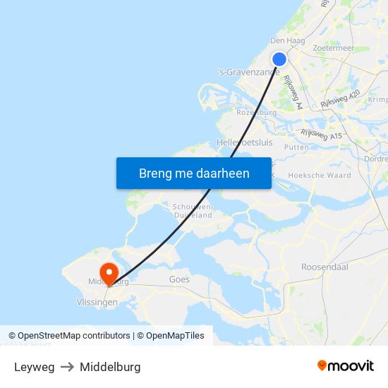 Leyweg to Middelburg map