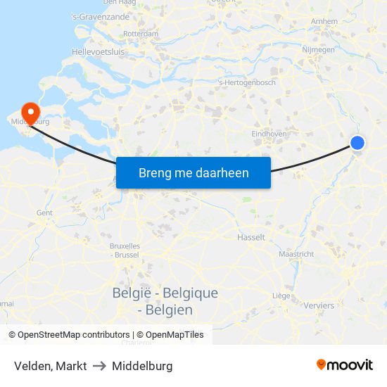 Velden, Markt to Middelburg map