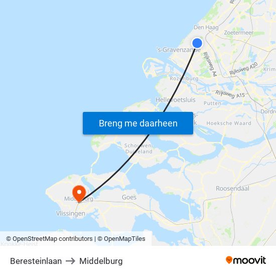 Beresteinlaan to Middelburg map