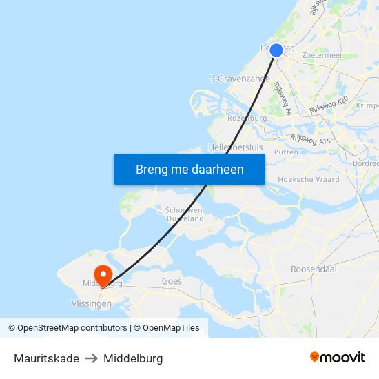 Mauritskade to Middelburg map